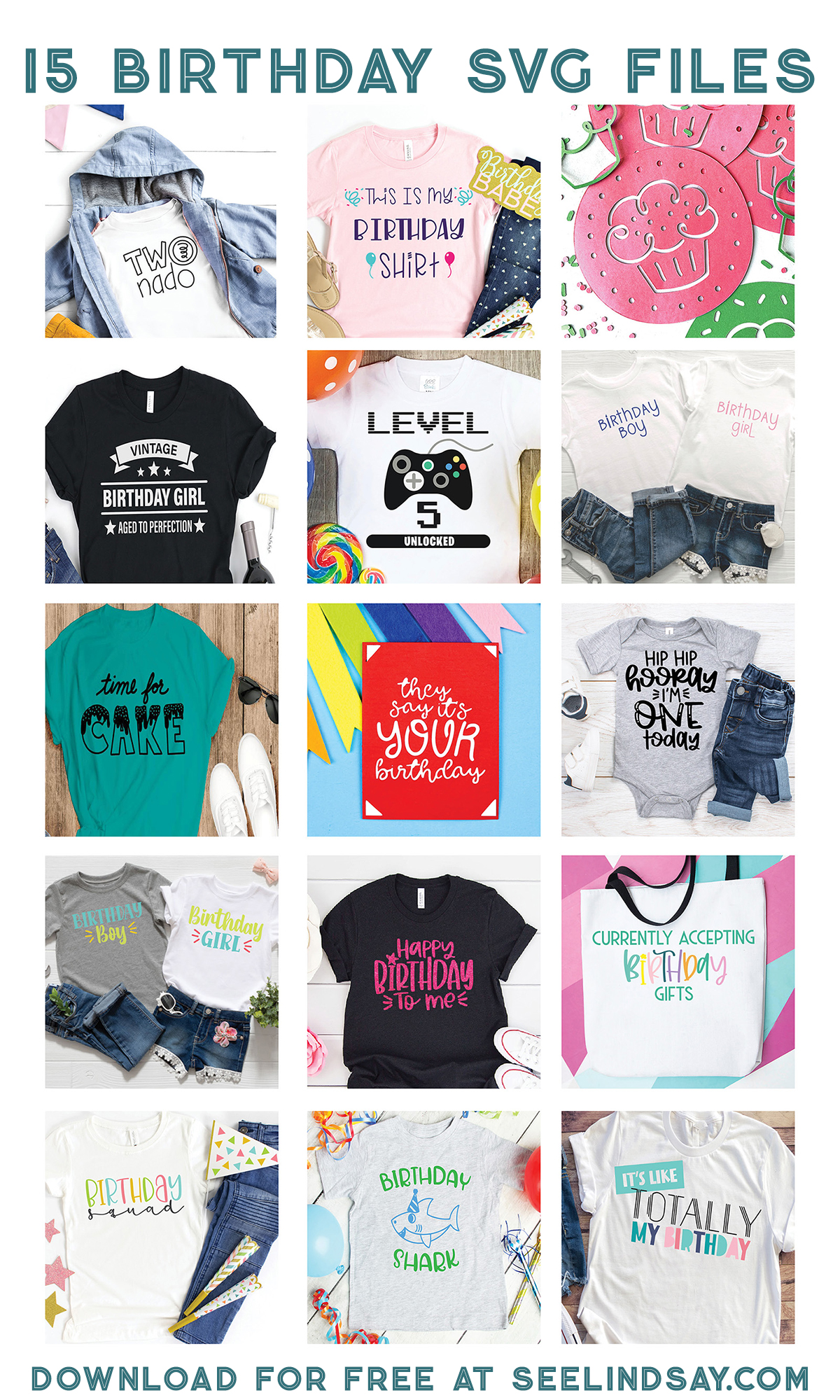 birthday shirts and cards made with free svg files