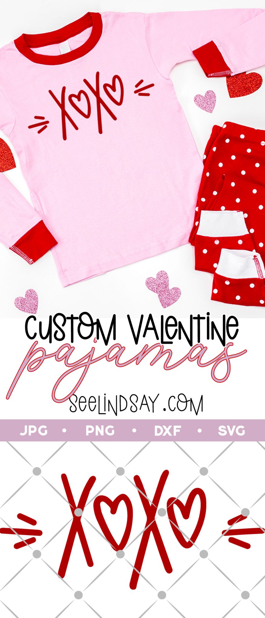 customized valentine pajamas with free xoxo svg