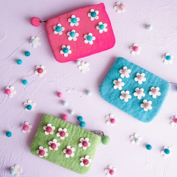 pouch with felt flowers glued on