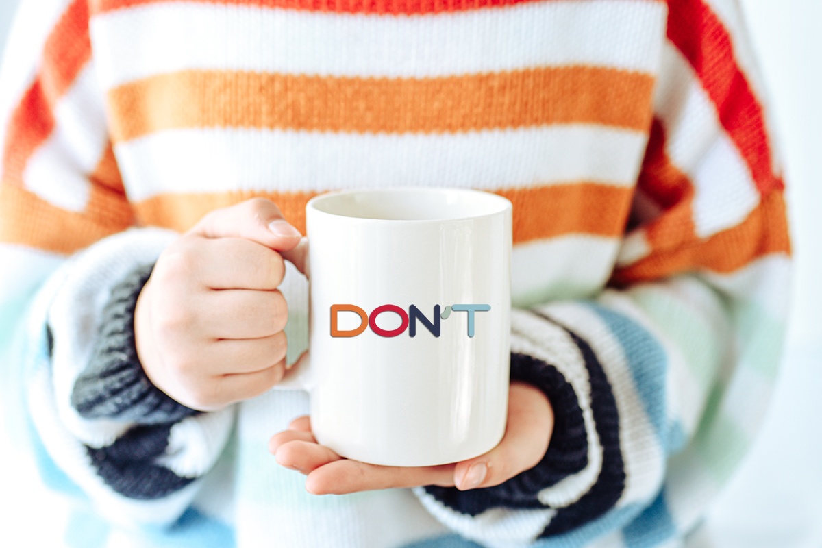 word don't on coffee mug using Infusible Ink and sublimation