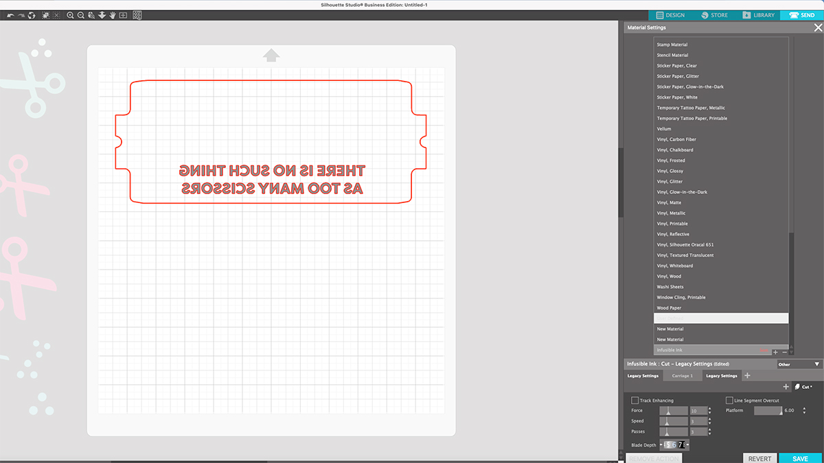 add custom material settings in silhouette studio